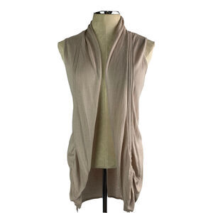 Small Mak B Women's Beige Sweater Vest Open Cardigan Rouched Sides